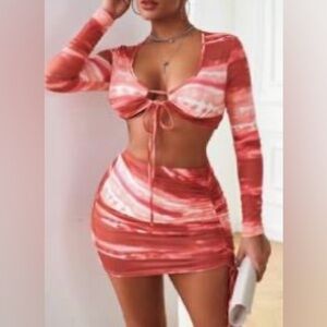 Sheins Women’s Pink & Red Multicolor Set, Tie dye two piece set